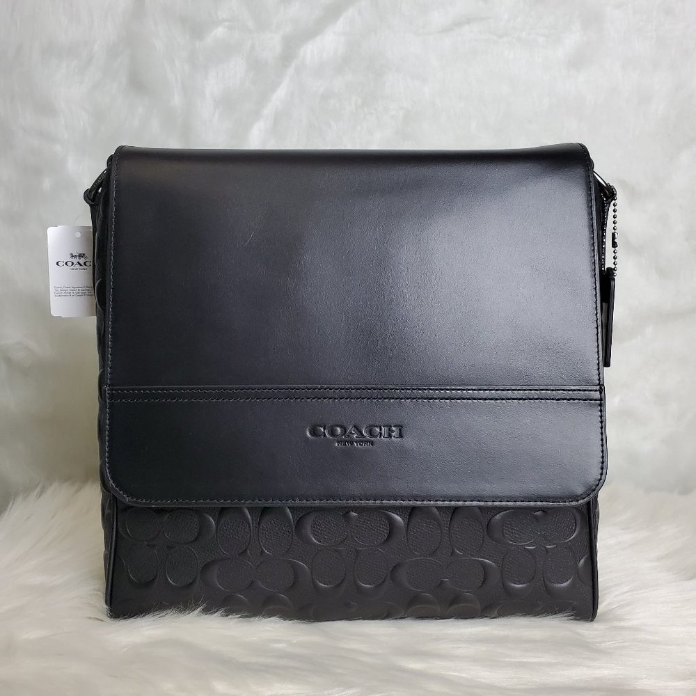 COACH BLACK HOUSTON MAP BAG IN SIGNATURE LEATHER